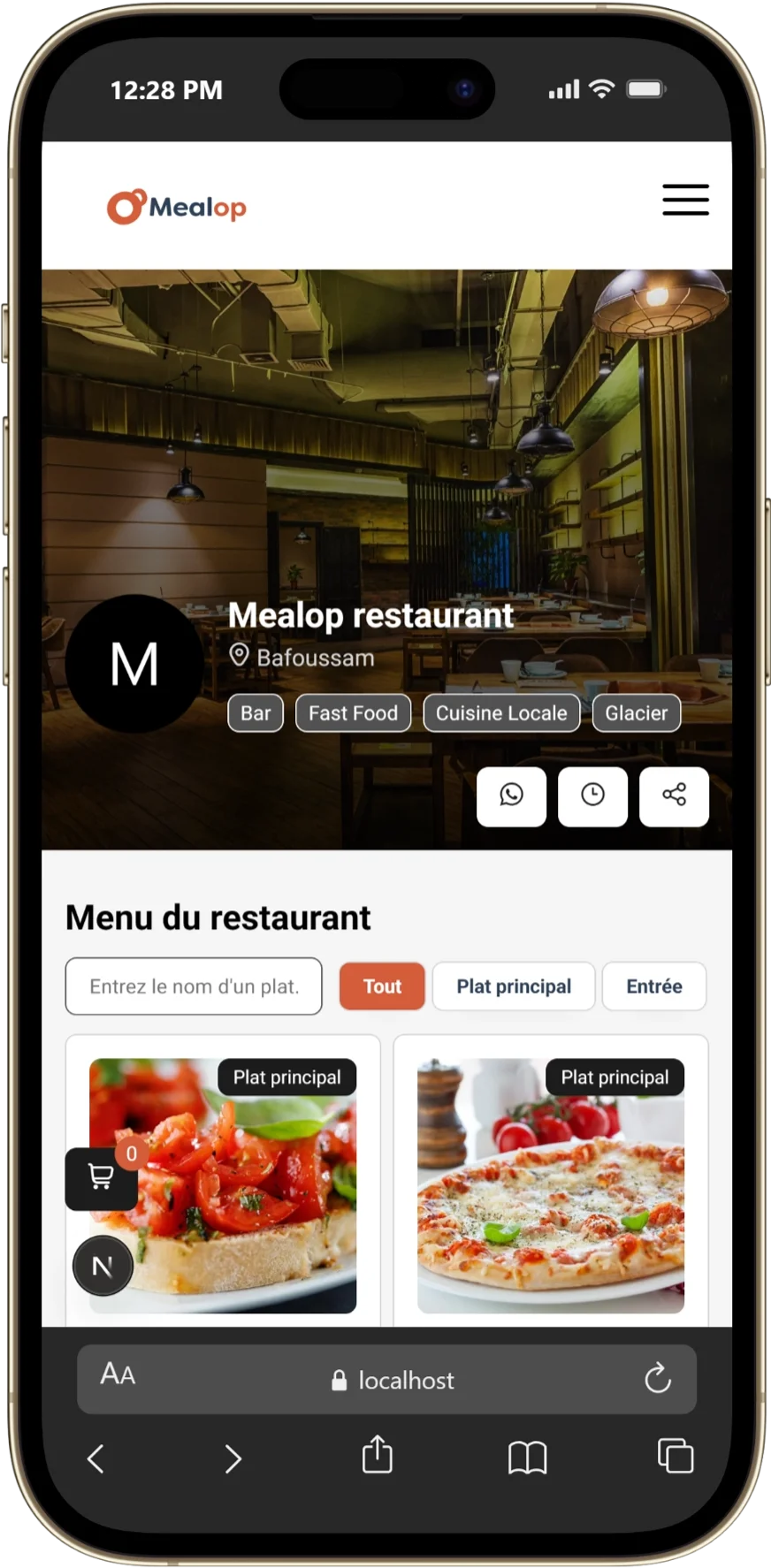 Capture d'une page de restaurant